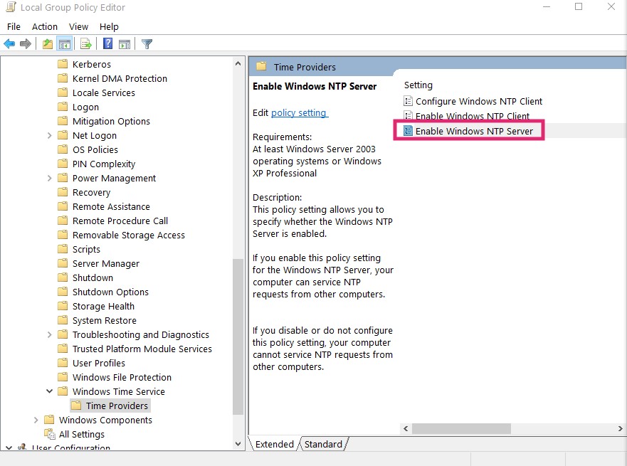 windows 10 ntp server setup